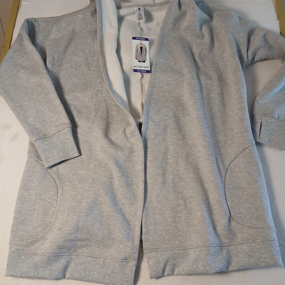 Active Life Womens Heather Grey Hoodie/ Sweater Open Front Size XXL NWT